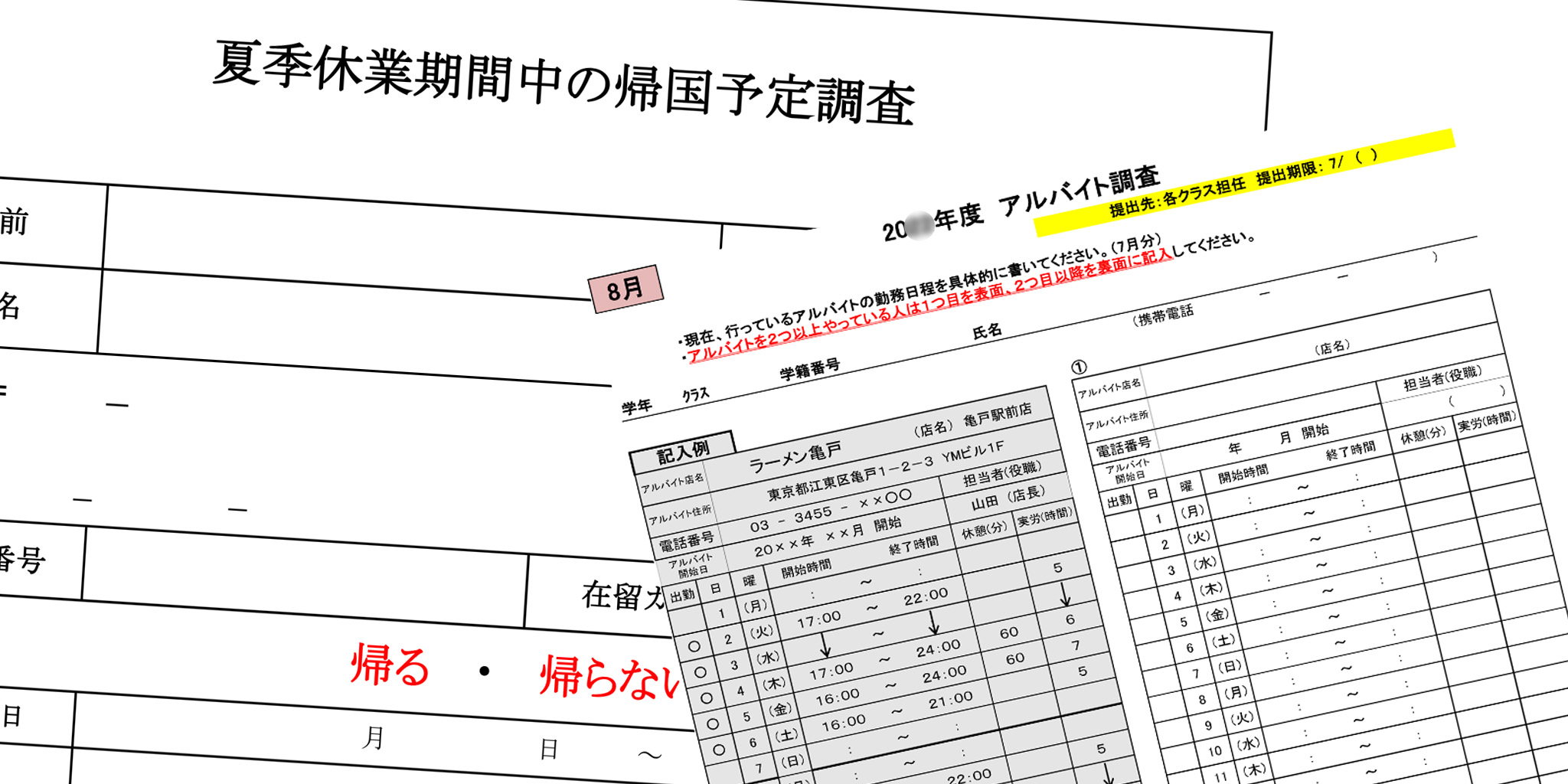 定期的なアルバイトと帰国の調査